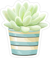 Painted Succulent in Striped Pot Sticker