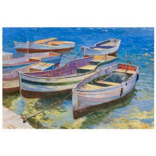 Painting Of Boats On The Lake Sticker
