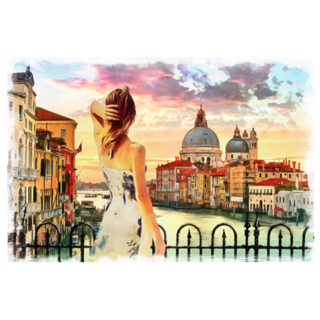 Painting Of Standing Girl In Venice Grand Canal Italy Sticker