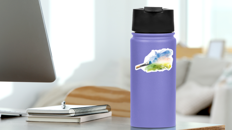 Painting The Spring Landscape Sticker on a Water Bottle (New) example