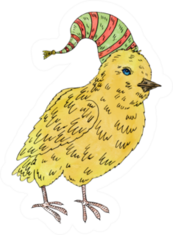 Painting With Watercolor Little Chicken In Hat Sticker