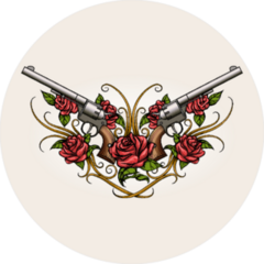 Pair Of Crossed Guns And Roses Sticker