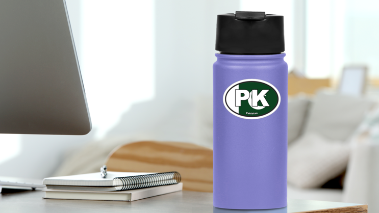 Pakistan Pk Flag Oval Sticker on a Water Bottle (New) example