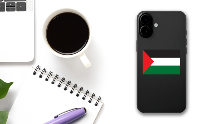Palestine Flag Sticker on a Phone (New) example
