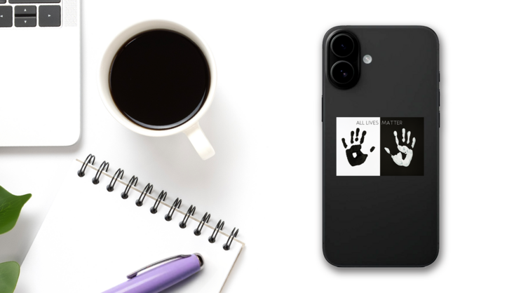 Palm Prints All Lives Matter Sticker on a Phone (New) example