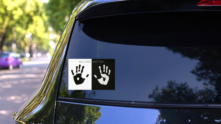 Palm Prints All Lives Matter Sticker on a Rear Car Window (New) example