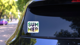 Palm Summer Text Sticker on a Rear Car Window (New) example