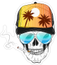 Palm Tree Hat Skull with Baseball Cap Sticker