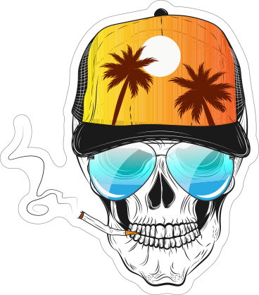 Palm Tree Hat Skull with Baseball Cap Sticker