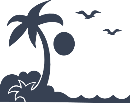 Palm Tree On An Island With Birds, Sun And Ocean Sticker
