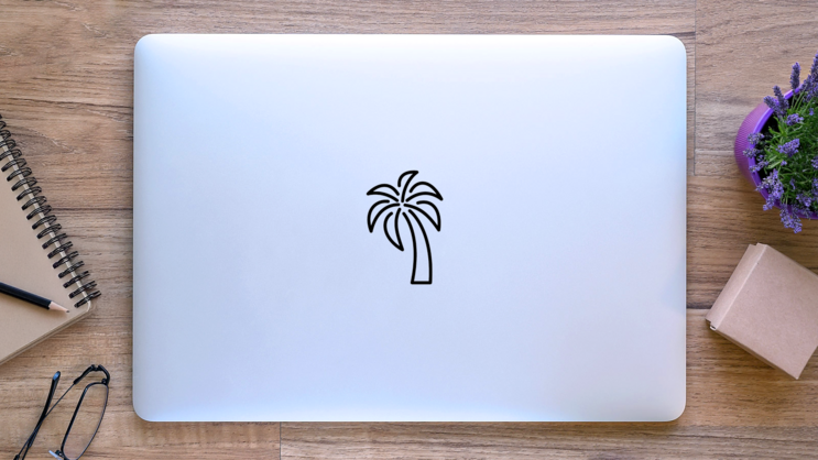 Palm Tree Outline Icon Sticker on a Laptop (New) example