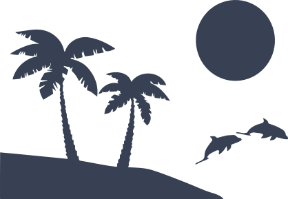 Palm Trees Beach Scene With Dolphins Sticker