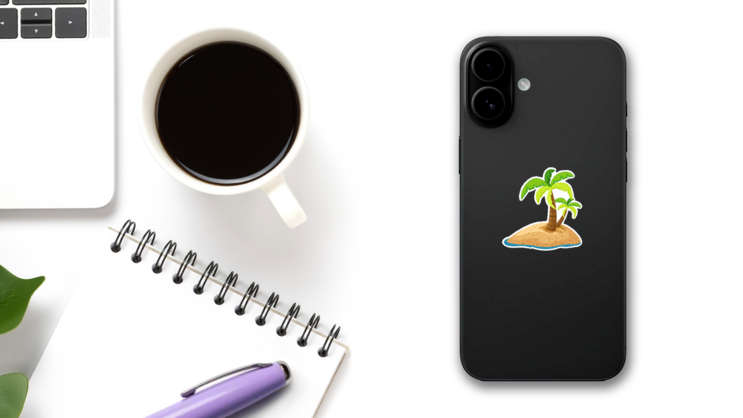 Palm Trees on Small Island Sticker on a Phone (New) example