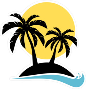 Palm Trees Silhouette On Ocean Island Sticker