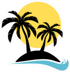 Palm Trees Silhouette On Ocean Island Sticker