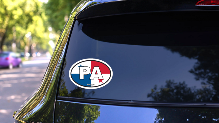 Panama Pa Flag Oval Sticker on a Rear Car Window (New) example