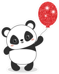 Panda Bear Holding Sparkling Red Balloon Sticker