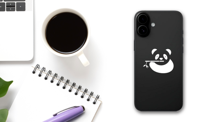 Panda Bear Playing Bamboo Sticker on a Phone (New) example