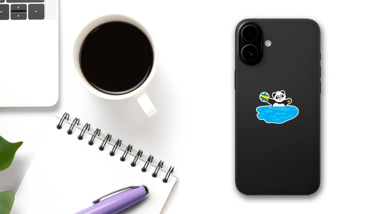 Panda Plays Water Polo Sticker on a Phone (New) example