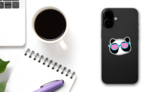 Panda With Pink Glasses Sticker on a Phone (New) example