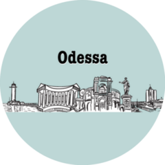 Panorama Of The City Of Odessa, Ukraine On Blue Sticker