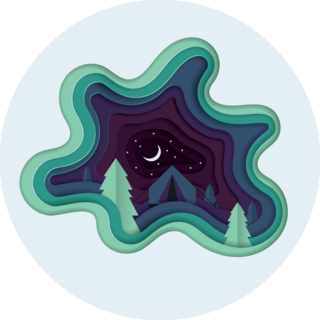 Paper Art Camping Tent In Forest Sticker