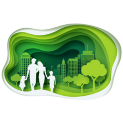 Paper Art Carving Of Family And Park On Green Town Shape Sticker