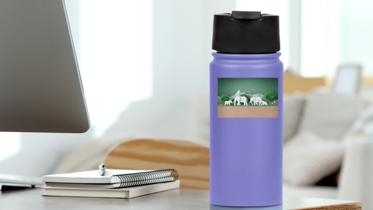 Paper Art Elephants In The Forest Sticker on a Water Bottle (New) example