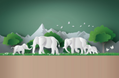 Paper Art Elephants In The Forest Sticker