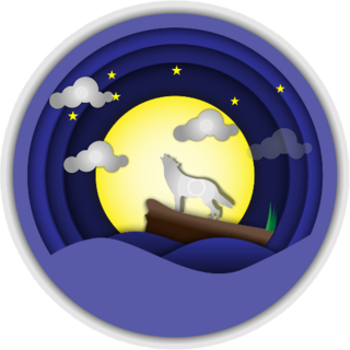 Paper Art Of Coyote Howling Full Moon Sticker