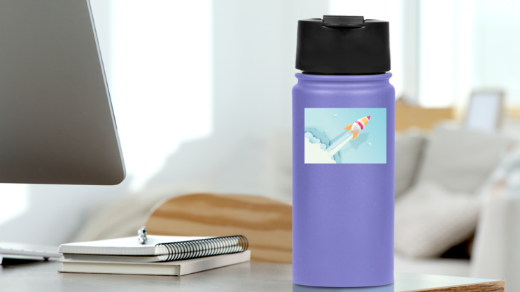 Paper Art Rocket Through Space Sticker on a Water Bottle (New) example