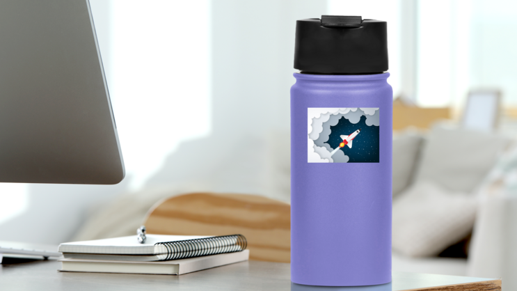 Paper Art Space Shuttle Launch Sticker on a Water Bottle (New) example