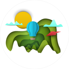 Paper Craft Green Mountains, Airplane And Balloon Sticker