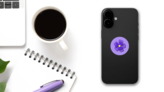 Paper Cut Cute Pansy Flower On Purple Sticker on a Phone (New) example