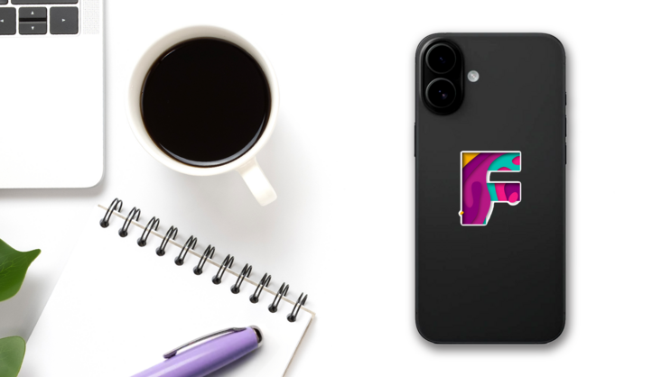 Paper Cut Letter F Sticker on a Phone (New) example