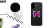 Paper Cut Letter M Sticker on a Phone (New) example