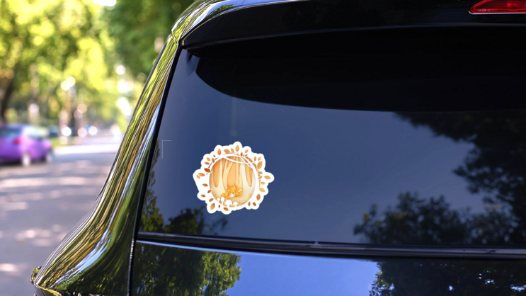Paper Cut Mom And Baby Fox In Forest Sticker on a Rear Car Window (New) example
