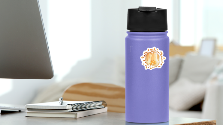 Paper Cut Mom And Baby Fox In Forest Sticker on a Water Bottle (New) example