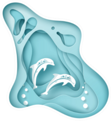 Paper Sea Waves And Couple Of Dolphins Sticker