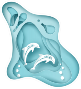 Paper Sea Waves And Couple Of Dolphins Sticker