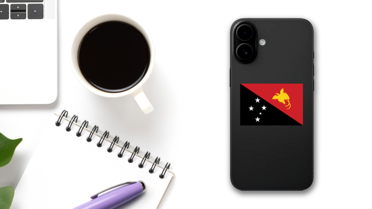 Papua New Guinea Country Flag Sticker on a Phone (New) example