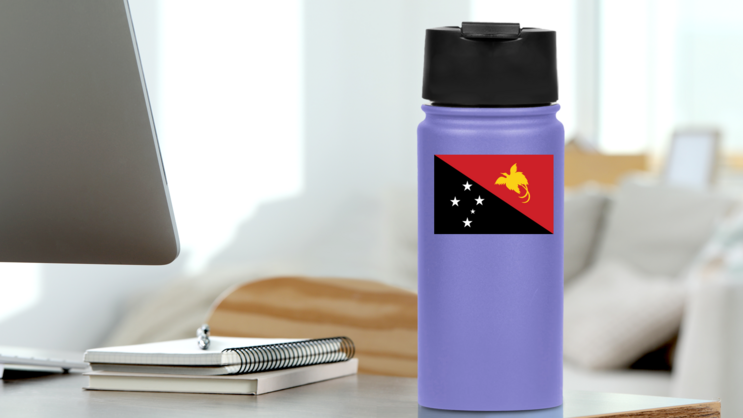 Papua New Guinea Country Flag Sticker on a Water Bottle (New) example