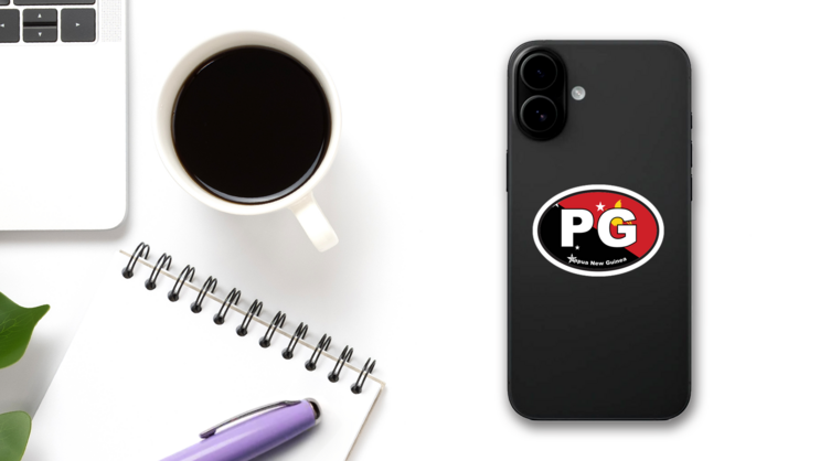 Papua New Guinea Pg Flag Oval Sticker on a Phone (New) example