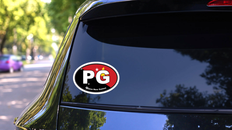 Papua New Guinea Pg Flag Oval Sticker on a Rear Car Window (New) example
