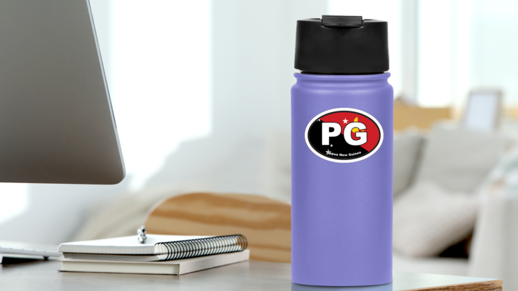 Papua New Guinea Pg Flag Oval Sticker on a Water Bottle (New) example