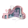 Paris City, France Illustration In Paper Art Style Sticker