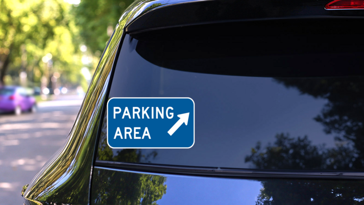 Parking Area Here Sticker on a Rear Car Window (New) example