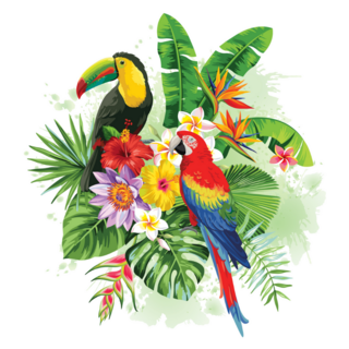 Parrot, Toucan, and Palm Leaves Sticker