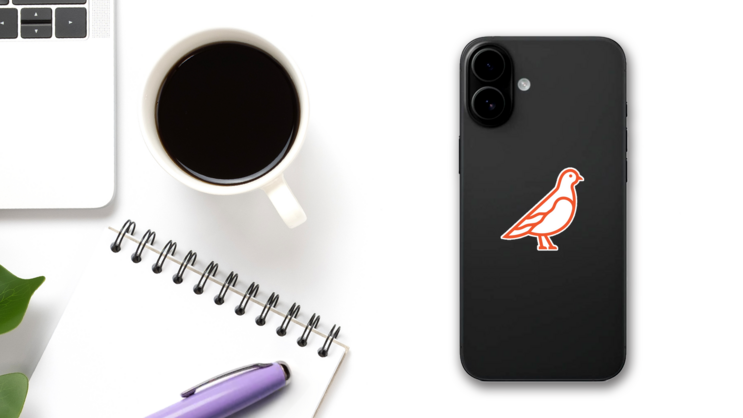 Partridge Bird Line Art Red Sticker on a Phone (New) example