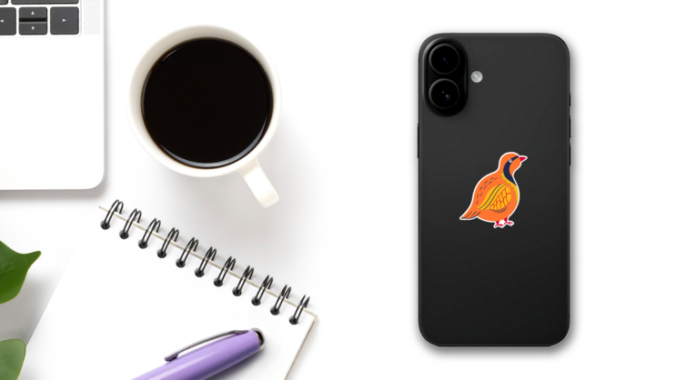 Partridge Cute Illustration Sticker on a Phone (New) example